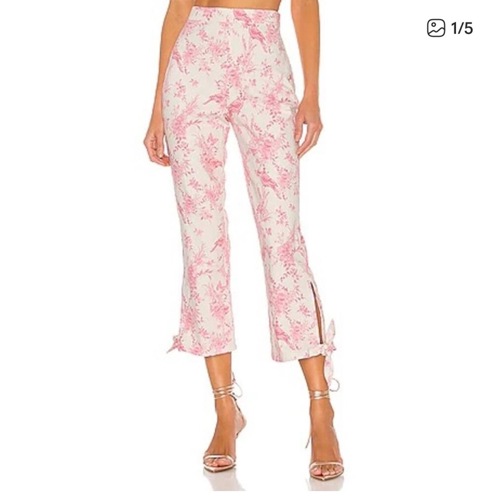 MAJORELLE Brexley high rise crop floral  linen tie hem pants